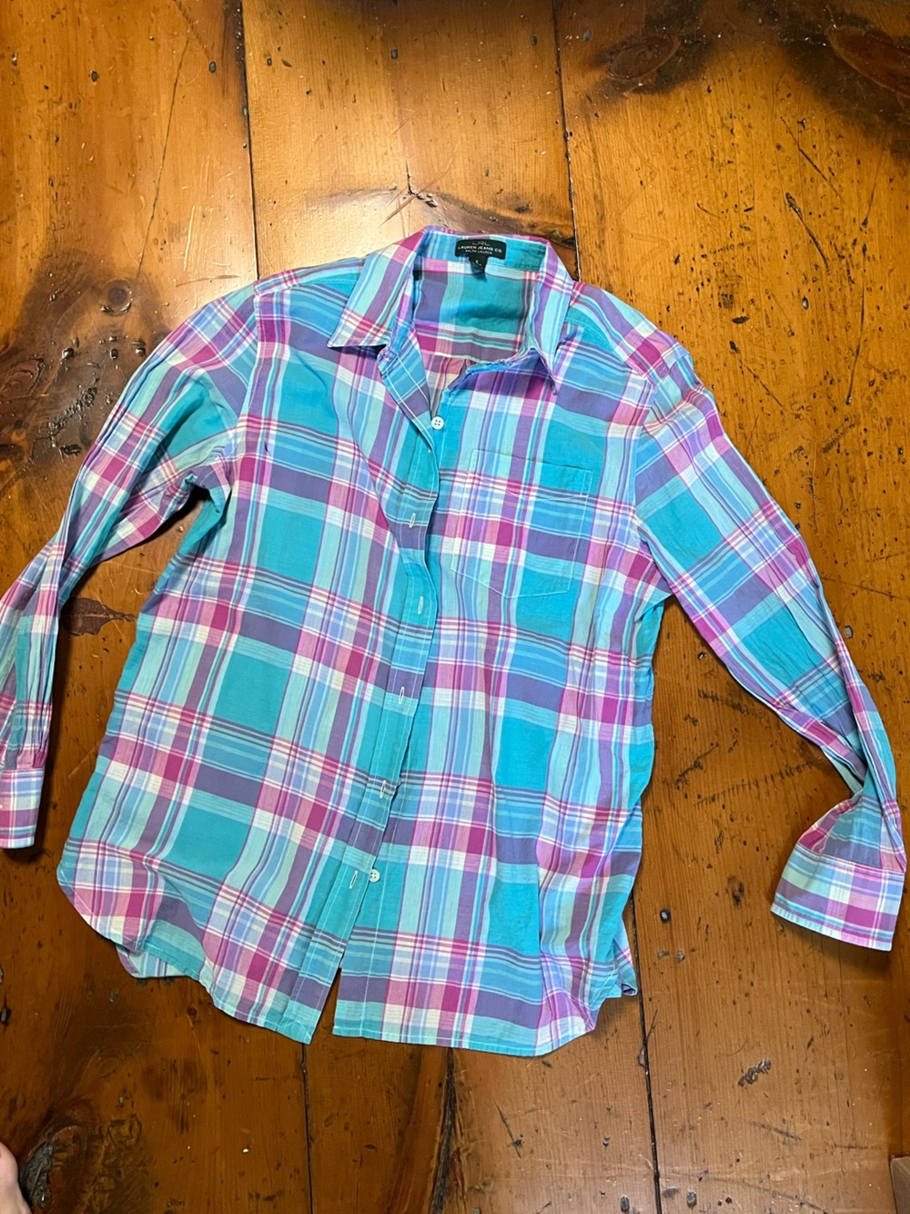 LRL Lauren jeans Ralph Lauren pink teal pastel plaid cotton Citroen down shirt